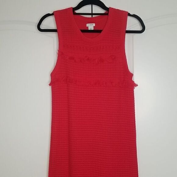 J.crew Sleeveless Red Crochet Knit Fringe Shift Dress - Picture 3 of 9